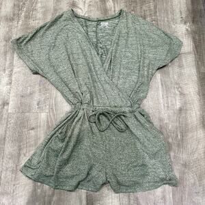 32 Degrees Cool Olive Green Shorts Romper V-Neck Drawstring Waist Size S